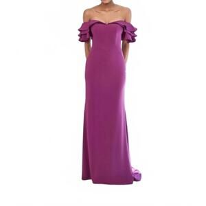 NEW MGNY layered ruffle sleeve off-the-shoulder dress in mulberry